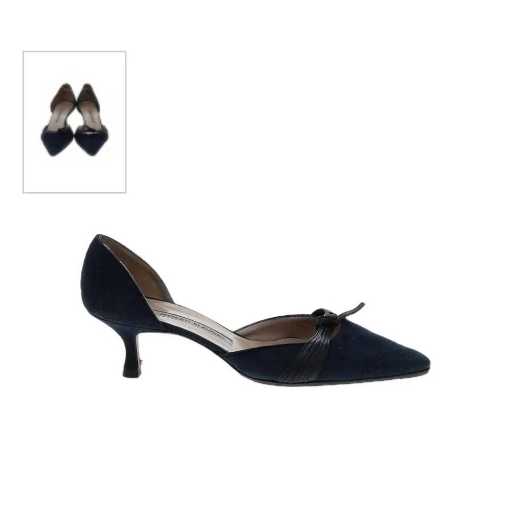 Manolo Blahnik Women DOrsay Spool Heels Black Suede Slip On Pointed Toe …